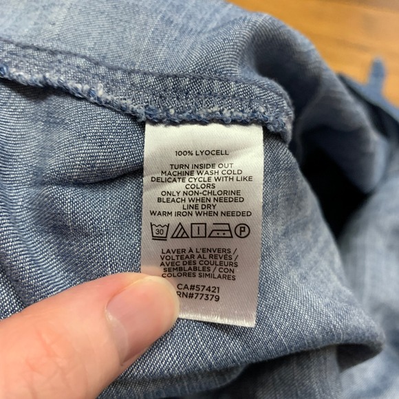 LOFT Lounge Chambray Blouse Womens Size XS Blue Tie Sleeve Top Casual Denim Boho - Picture 6 of 8